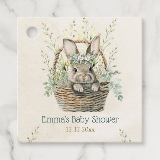 Étiquettes Cadeau Baby shower de Bunny Eucalyptus vert (Devant)