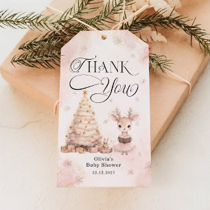 Étiquettes-cadeau Baby shower de cerf de fille d'hiver Merci