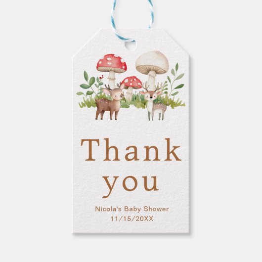 Étiquettes-cadeau Baby shower de cerfs de bois (Devant)