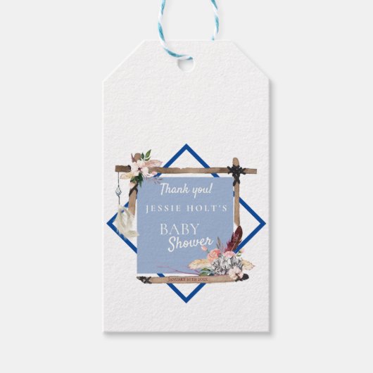 Étiquettes-cadeau Baby shower de Chambray du sud-ouest de Boho (Devant)