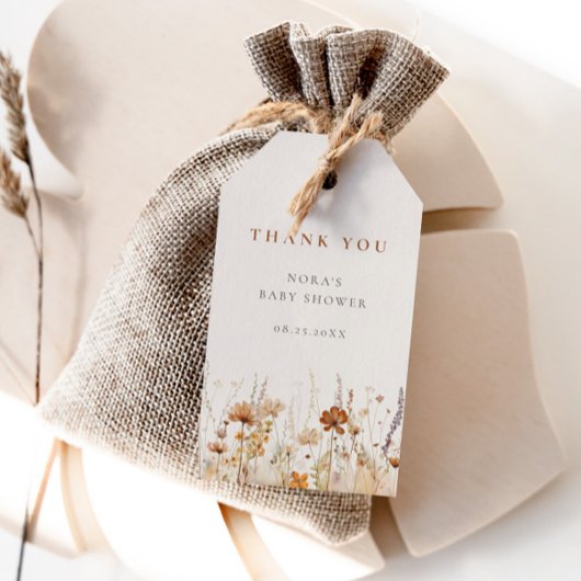 Étiquettes-cadeau Baby shower de champ Fleur sauvage d'automne