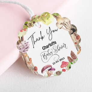 Étiquettes Cadeau baby shower de champignons forêt