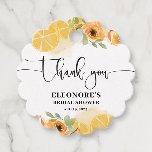 Étiquettes Cadeau Baby Shower de Citrons et Fleurs  (Devant)
