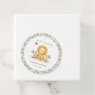 Étiquettes Cadeau Baby shower de feuillage de Lion d'aquarelle bois