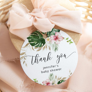Étiquettes Cadeau Baby shower de fille feuille tropicale