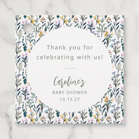 Étiquettes Cadeau Baby shower de Fleur sauvage d'aquarelle Boho Cute (Devant)