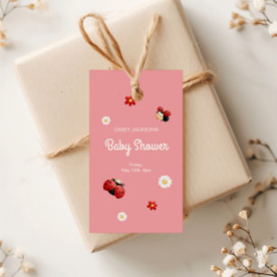 Étiquettes-cadeau Baby shower de fleurs de Ladybug mignonne