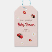 Étiquettes-cadeau Baby shower de fleurs de Ladybug mignonne (Devant)