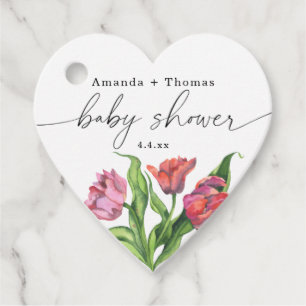 Étiquettes Cadeau Baby shower de fleurs rouges aquarelle