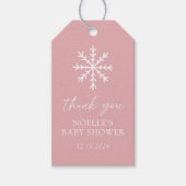 Étiquettes-cadeau Baby shower de flocons de neige rose (Devant)
