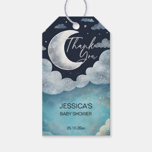 Étiquettes-cadeau Baby shower de galaxie de lune merci pour (Devant)
