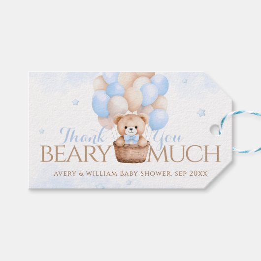 Étiquettes-cadeau Baby shower de garçon Bleu Ours Teddy (Devant (Horizontal))