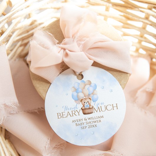 Étiquettes Cadeau Baby shower de garçon Bleu Ours Teddy