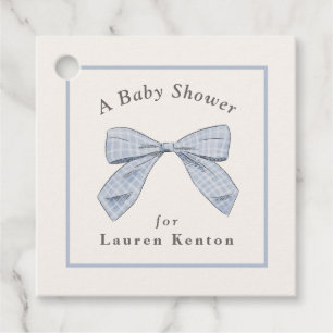 Étiquettes Cadeau Baby shower de garçon élégant avec cou à plaid ble