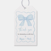 Étiquettes-cadeau Baby shower de la Bow Bleu Coquette (Devant)