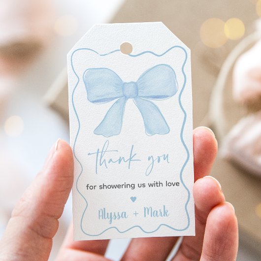 Étiquettes-cadeau Baby shower de la Bow Bleu Coquette