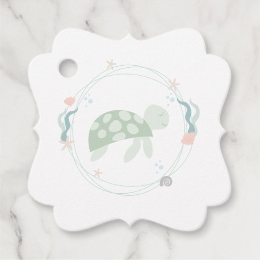 Étiquettes Cadeau Baby shower de la tortue de mer (Devant)