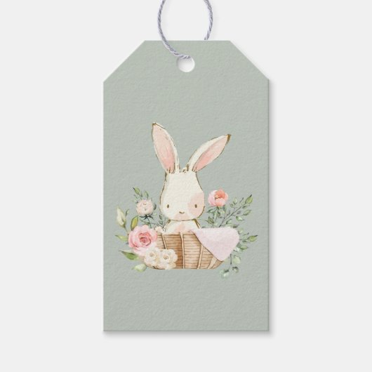 Étiquettes-cadeau Baby shower de lapin vert Sage (Devant)