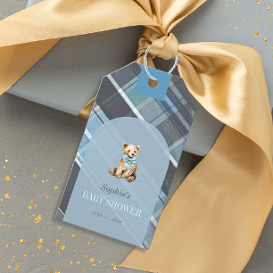 Étiquettes-cadeau Baby shower de l'ours en peluche gris et bleu