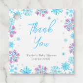 Étiquettes Cadeau Baby shower de Merci de flocons de neige violet et (Devant)