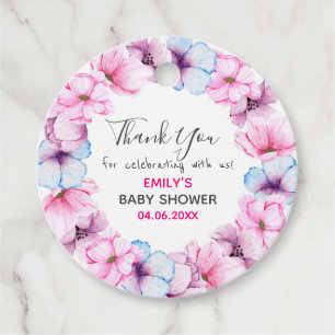Étiquettes Cadeau Baby shower de Merci de rose fleuri