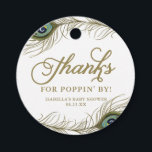 Étiquettes Cadeau Baby shower de Merci Peacock Champagne<br><div class="desc">Un baby shower élégant vous remercie de préférence tags avec plumes paon,  script lunatique et motif de bandes diagonales. Personnalisez en ajoutant vos propres textes. Ces étiquettes préférées en plumes de paon sont des douches à thème de gatsby parfaites.</div>