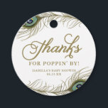 Étiquettes Cadeau Baby shower de Merci Peacock Champagne<br><div class="desc">Un baby shower élégant vous remercie de préférence tags avec plumes paon,  script lunatique et motif de bandes diagonales. Personnalisez en ajoutant vos propres textes. Ces étiquettes préférées en plumes de paon sont des douches à thème de gatsby parfaites.</div>