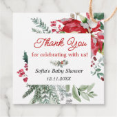 Étiquettes Cadeau Baby shower de Noël Rouge Poinsettia (Dos)