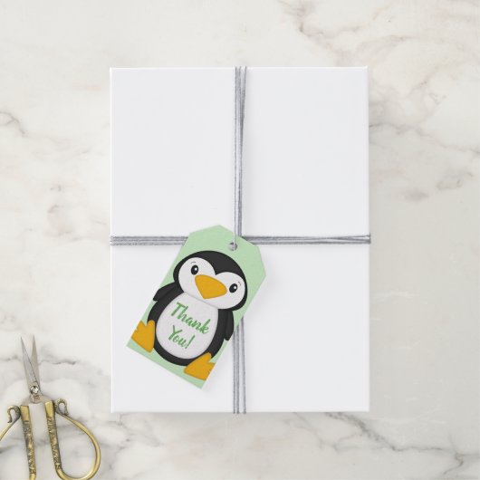 Étiquettes-cadeau Baby shower de pingouin vert (Avec de la ficelle)