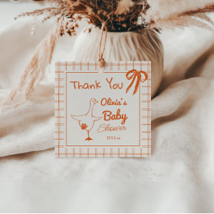 Étiquettes Cadeau Baby shower de ruban à main d'oie argentée rétro