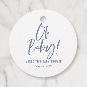 Étiquettes Cadeau Baby Shower de style calligraphique simple bleu et