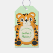 Étiquettes-cadeau Baby shower de tigre vert (Devant)