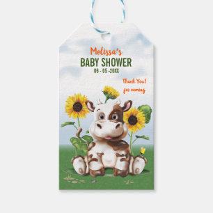 Étiquettes-cadeau Baby shower de tournesol de vache Brown Jersey