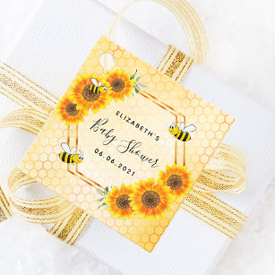 Étiquettes Cadeau Baby shower de tournesol en nid d'abeille
