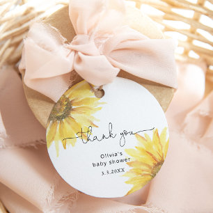 Étiquettes Cadeau Baby shower de tournesol minimaliste aquarelle