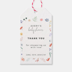 Étiquettes-cadeau Baby shower de trame de Fleur sauvage Boho minimal