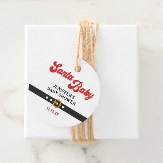 Étiquettes Cadeau Baby shower de vacances pour bébés à Père Noël (En situation)