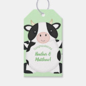 Étiquettes-cadeau Baby shower de vache vert (Devant)