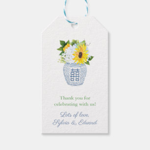 Étiquettes-cadeau Baby shower de Vase bleu et blanc des fleurs de so