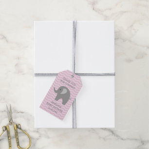 Étiquettes-cadeau Baby shower d'éléphant gris rose merci pour le tag