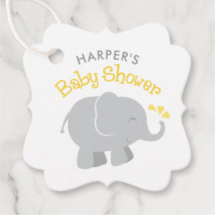 Étiquettes Cadeau Baby shower d'éléphant jaune et gris moderne