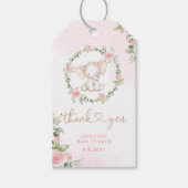 Étiquettes-cadeau Baby shower d'éléphant rose floral (Devant)