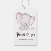 Étiquettes-cadeau Baby shower d'éléphant rose merci (Devant)