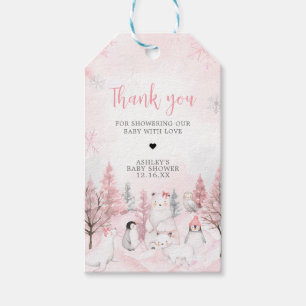 Étiquettes-cadeau Baby shower des animaux de l'Arctique rose Favoris