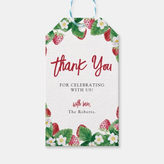 Étiquettes-cadeau Baby shower d'été aux fraises (Devant)