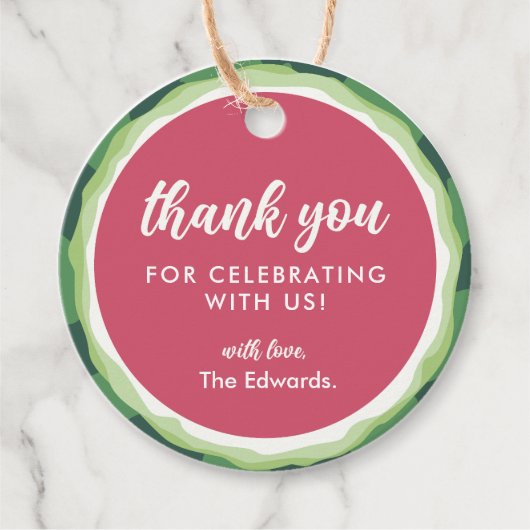 Étiquettes Cadeau Baby shower d'été de la pastèque douce (Devant)