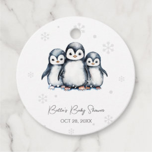 Étiquettes Cadeau Baby shower d'hiver de Pingouin mignon