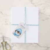 Étiquettes-cadeau Baby shower d'hiver du pingouin bleu (Avec de laficelle)