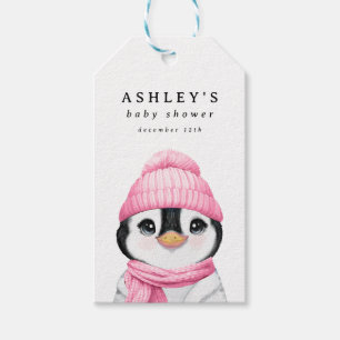 Étiquettes-cadeau Baby shower d'hiver Pingouin Rose