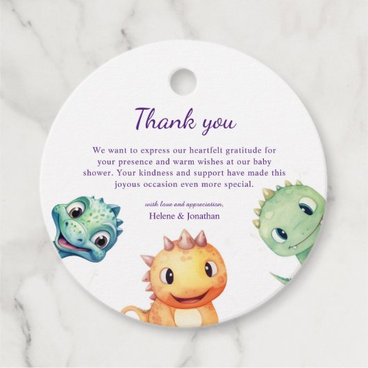 Étiquettes Cadeau Baby shower Dinosaure Moderne (Devant)